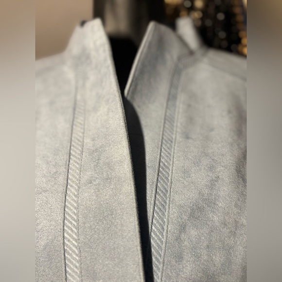Vintage Made in Canada Faux Suede Belted Jacket • Mandarin Collar • Blue Blazer - Picture 9 of 16